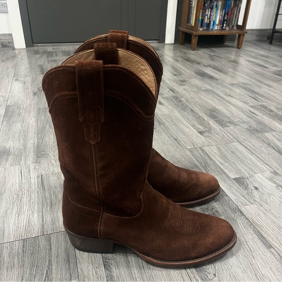 Tecovas Size 9 D The Johnny Suede Brown Cowboy Boots Men EUC - Picture 6 of 11